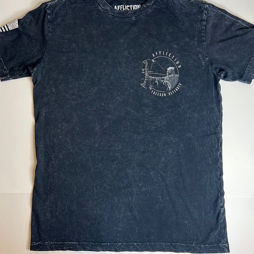 Affliction Men’s Black Freedom Defender Reaper Ghost Skull Shirt Size Small